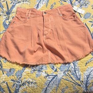 Peach Frayed Hem Mini Skirt